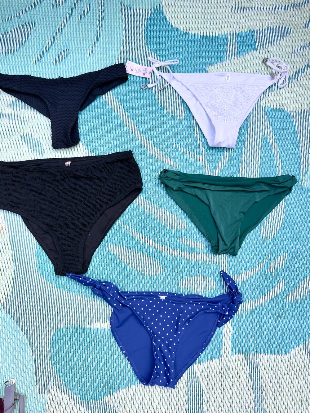 Bundle of 5 Bikini Bottoms - Navy, Light Blue, Green, Black